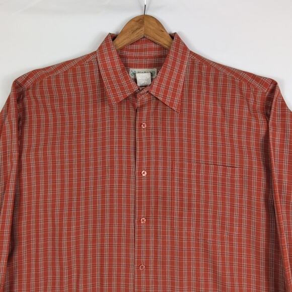 HABAND Men's Button Up Shirt Red Tartan Plaid Long Sleeve Western Classic Large - Picture 2 of 11